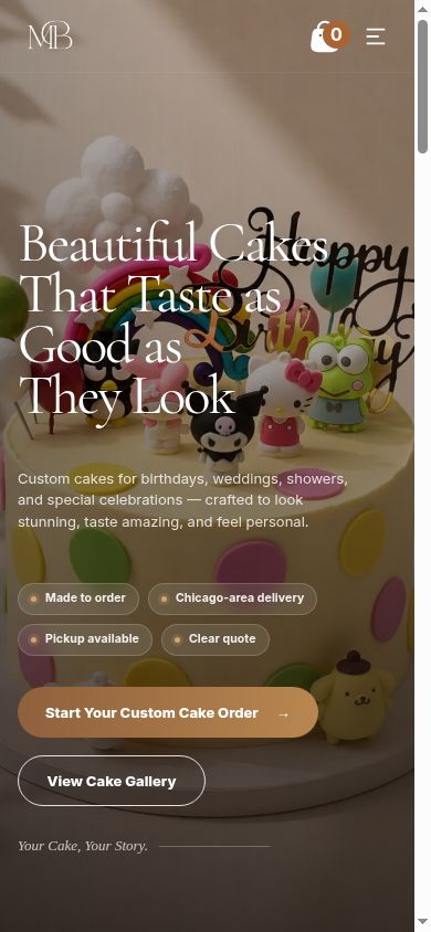 Mobile screenshot of the real Mousse Bakery website